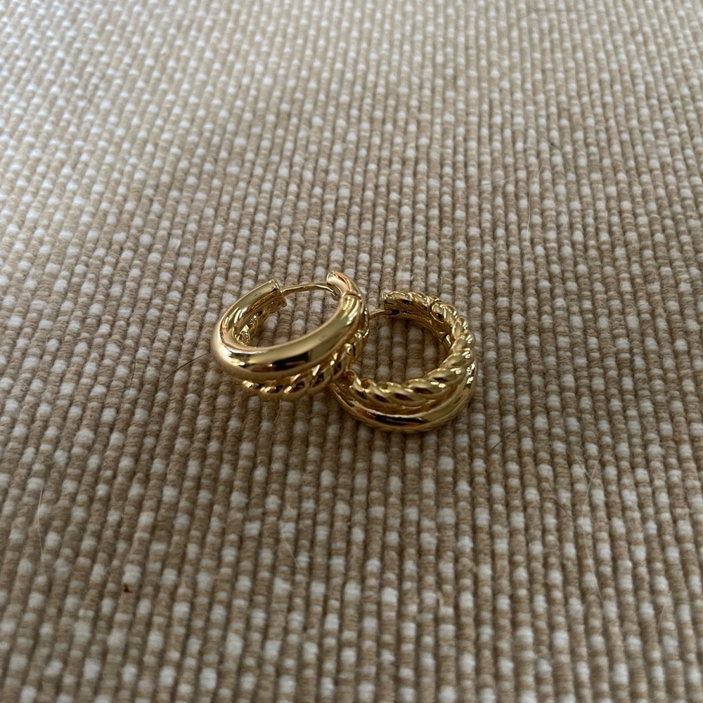 Shashi revolve local eclectic 18k foil sterling silver hoops.
